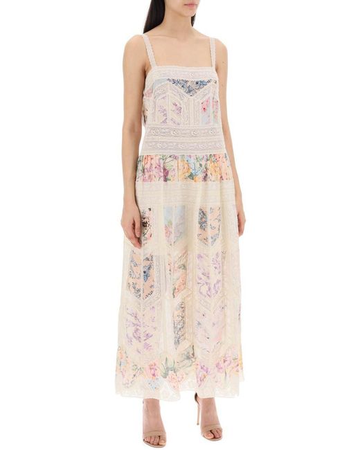 Zimmermann Natural Floral Dress With Lace Trim