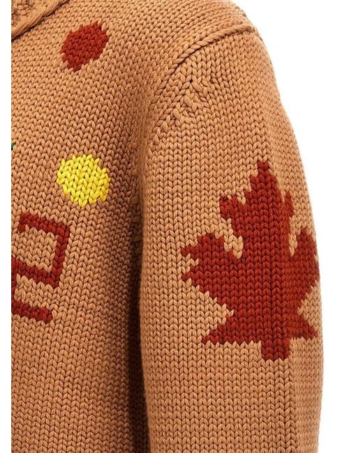 DSquared² Brown Oversized Jacquard Wool Cardigan for men