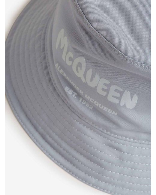 Alexander McQueen Gray Graffiti Logo Bucket Hat for men