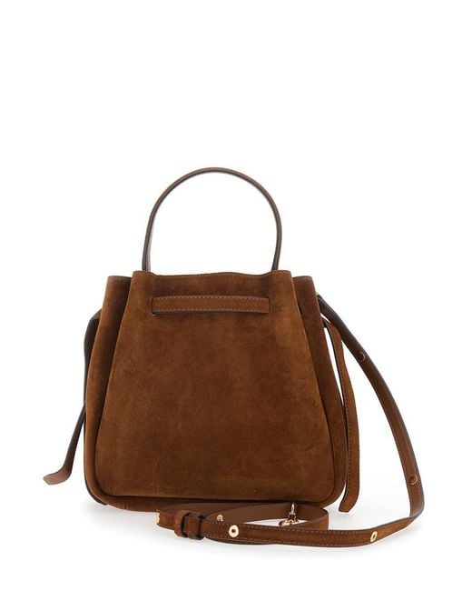 Tory Burch Brown 'Romy' Handbag With Adjustable And Removable Shoulder Strap And Logo Plaque On The Front