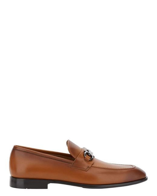 Ferragamo Brown Loafers With Gancini Detail for men