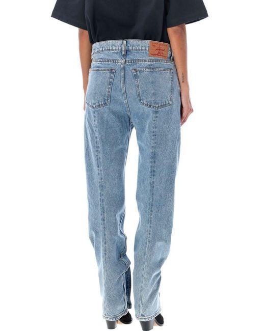 Y. Project Blue Asymmetrical Stitched Denim Jeans