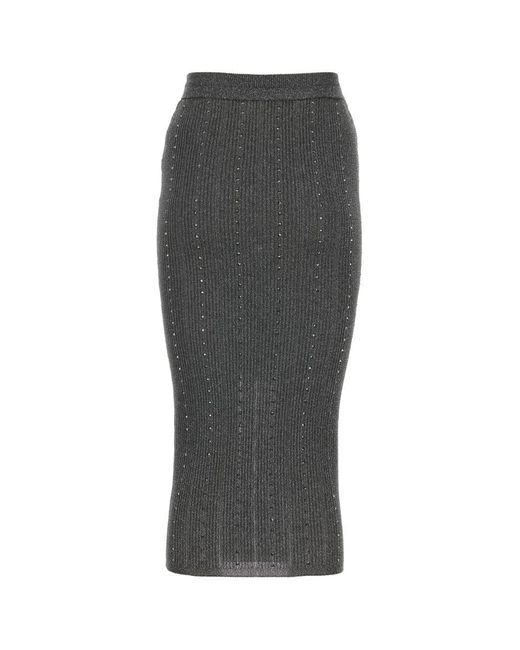 Alessandra Rich Gray Embellished Mid-rise Midi Skirt