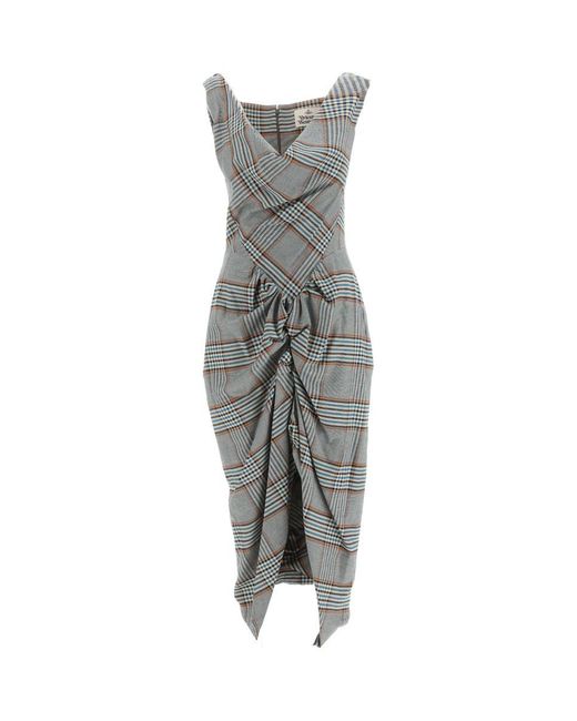 Vivienne Westwood Gray Panther Check-pattern Midi Dress