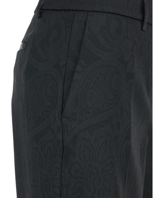 Plain Blue Trousers With Damask Effect