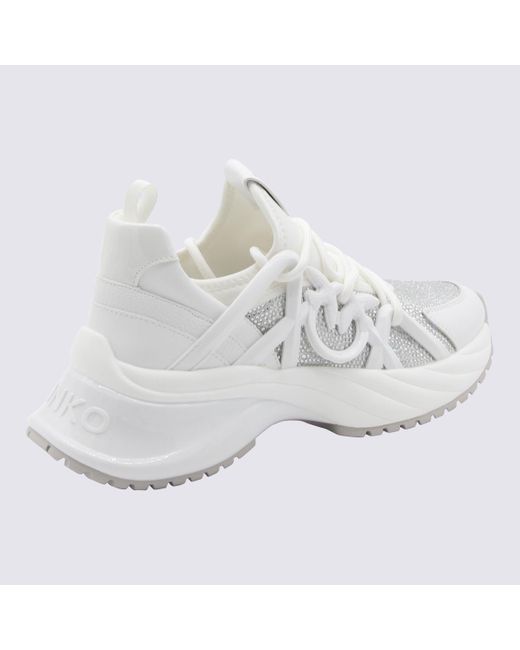 Pinko White And Silver Leather Ariel Sneakers