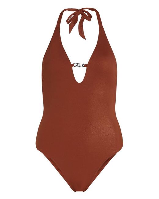 Karl Lagerfeld Brown Signature Glitter-embellished Swimsuit
