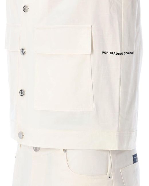 Pop Trading Co. White Pop Full Button Jacket for men
