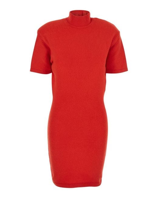 Jacquemus Red 'La Robe Maille Castagna' Dress With High Ribbed Neck