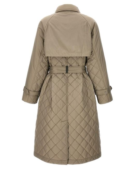 Brunello Cucinelli Natural Quilted Trench Coat Coats, Trench Coats