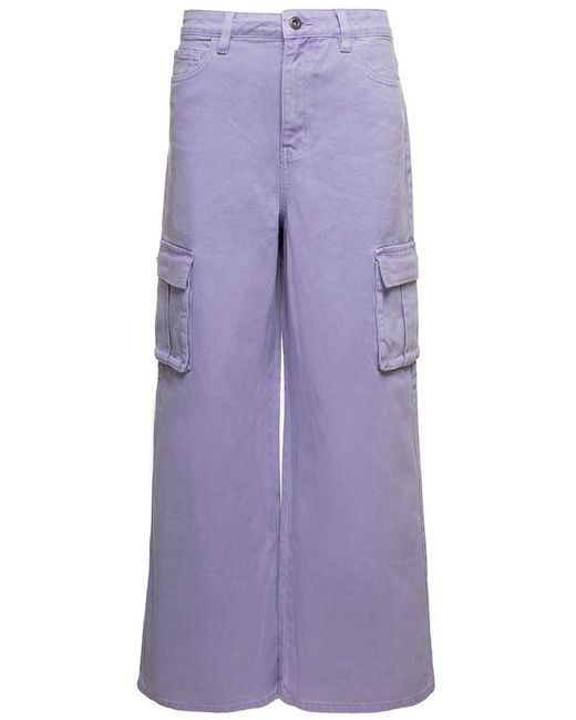 Self-Portrait Purple Liliac Cargo Wide-Leg Jeans With Logo Patch