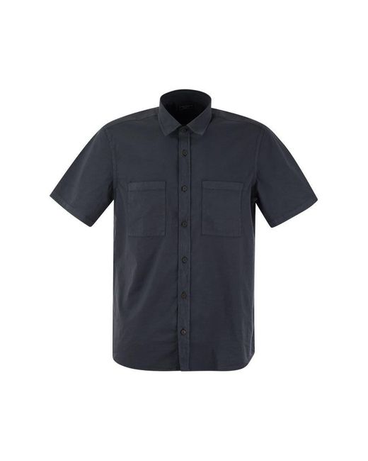 Peserico Blue Stretch Cotton Poplin Shirt for men