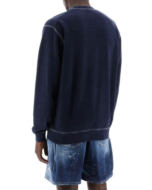 DSquared² Blue "Used Effect Cool Fit Sweatshirt for men