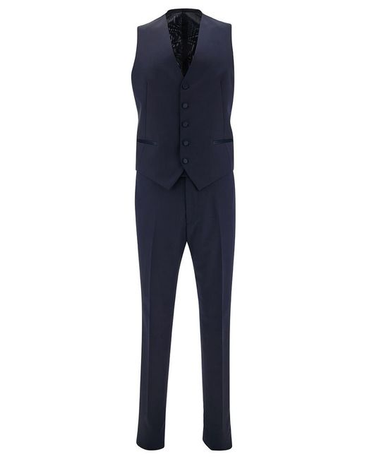 Tagliatore Blue Single-breasted Tuxedo With Vest In Wool Man for men