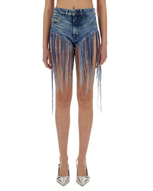 DIESEL Blue Fringed Denim Shorts