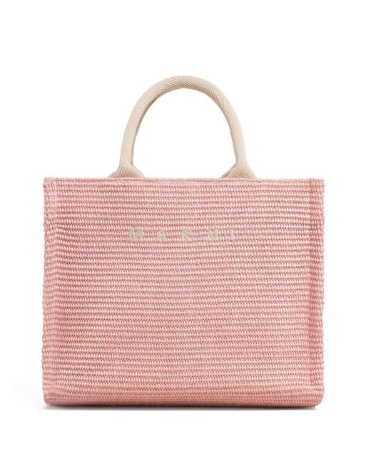 Marni Pink Small Tote Bag In Fabric With Raffia Effect