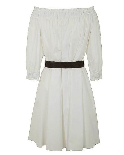 P.A.R.O.S.H. White Off The Shoulder Mini Dress