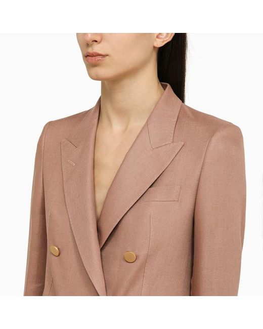 Tagliatore Natural Brown Linen Double Breasted Jacket