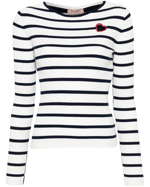 Twin Set White Striped Sweater