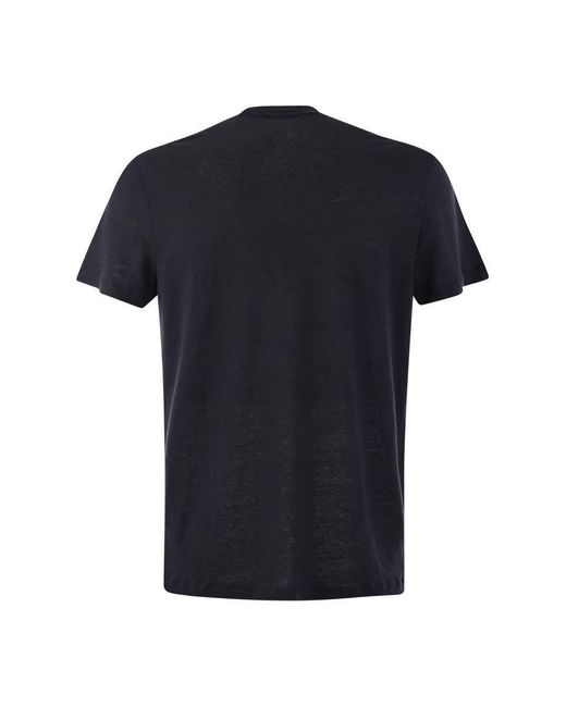 Majestic Filatures Black Linen Crew-Neck T-Shirt for men