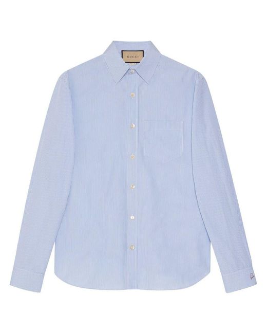 Gucci Blue Cotton Poplin Shirt With Double G for men