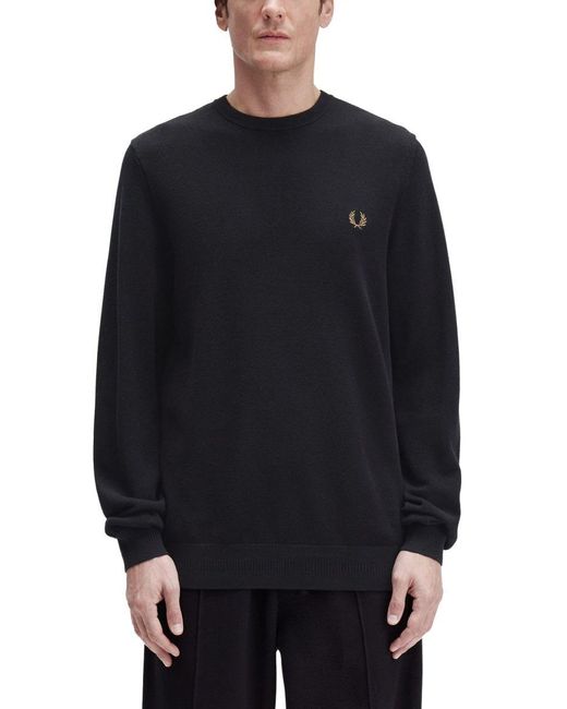 Fred Perry Blue Pique Sweater With Logo for men