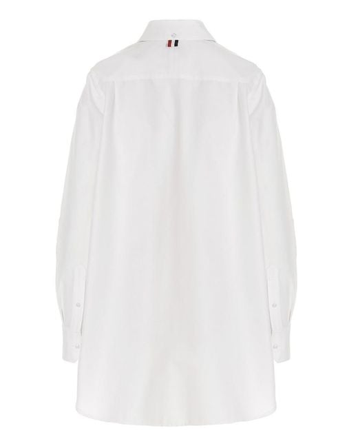 Thom Browne White Logo Pussy Bow Blouse