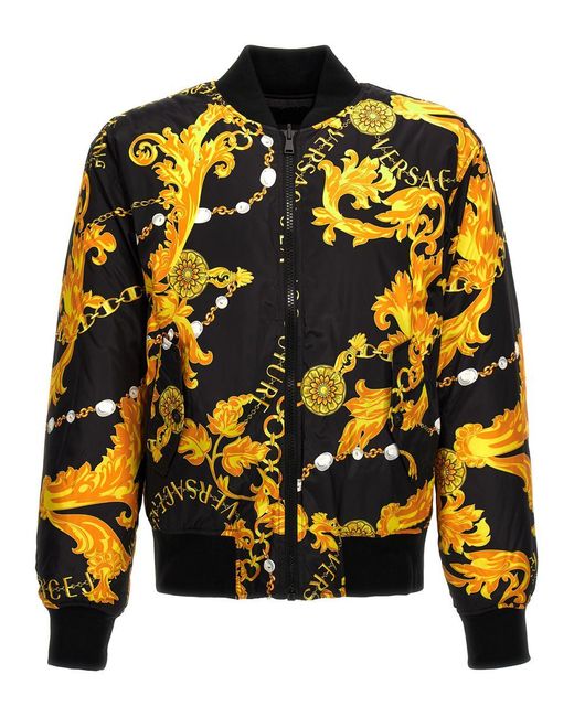 Versace Jeans Yellow All-over Print Reversible Bomber Jacket Casual Jackets, Parka for men