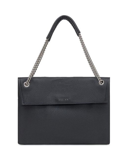 Orciani Black Leather Shoulder Bag With Chain