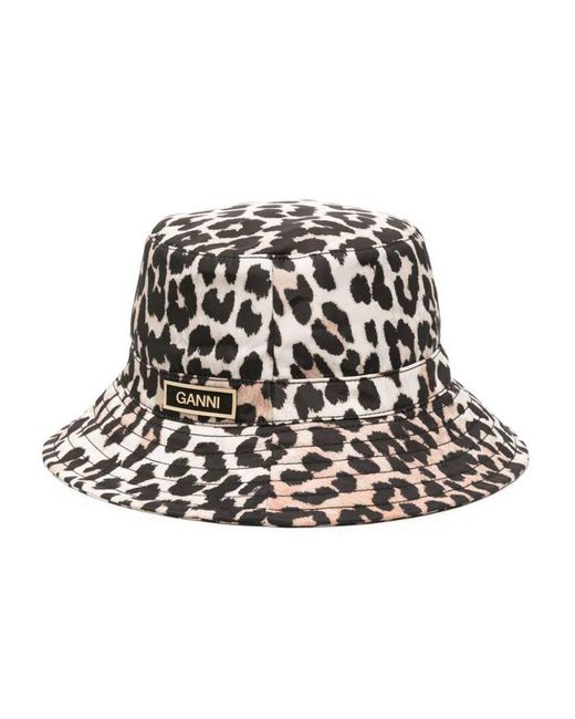 Ganni Black Leopard Print Bucket Hat