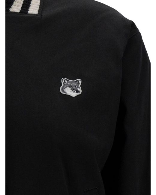 Maison Kitsuné Black Varsity Jacket With Fox Head Patch In Cotton Woman