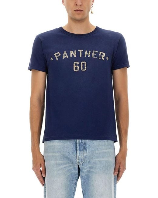 Valentino Garavani Blue Cotton T-shirt With "chez " Print And Patch for men
