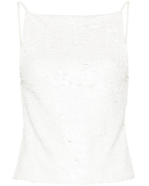 P.A.R.O.S.H. White Sequin-Embellished Open-Back Top