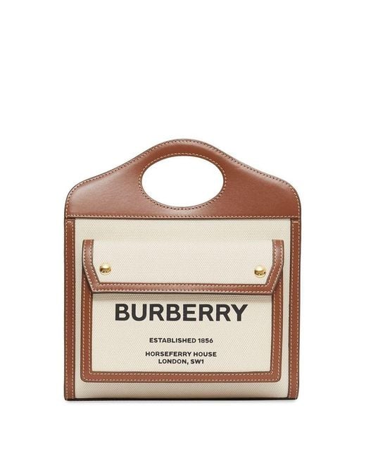 Burberry White Pocket Mini Cotton And Leather Top Handle Bag