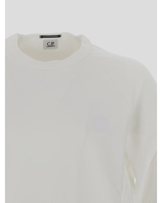 C P Company White Rubber Logo Crew Neck Sweatshirt for men