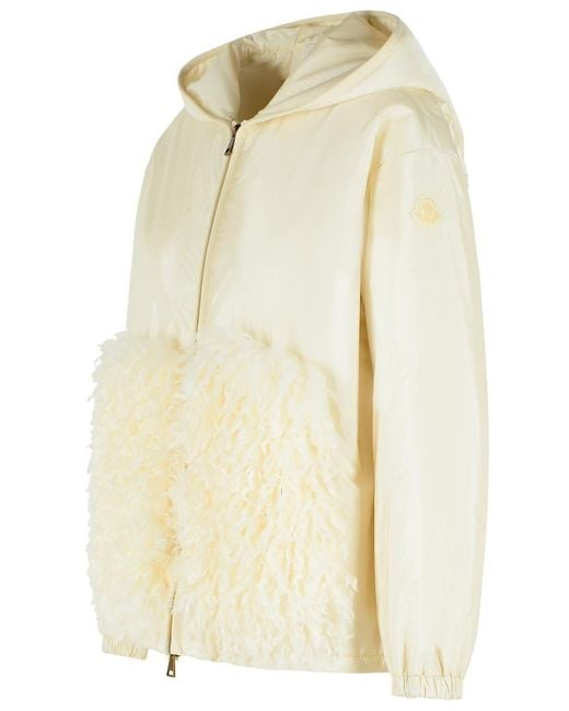 Moncler Natural Padded Polyamide Sweatshirt With Off- Teddy Trim