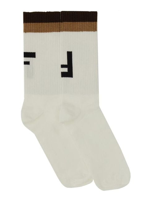 Fendi White Socks With Logo for men