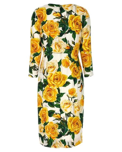 Dolce & Gabbana Yellow 'Rose Gialle' Midi Dress