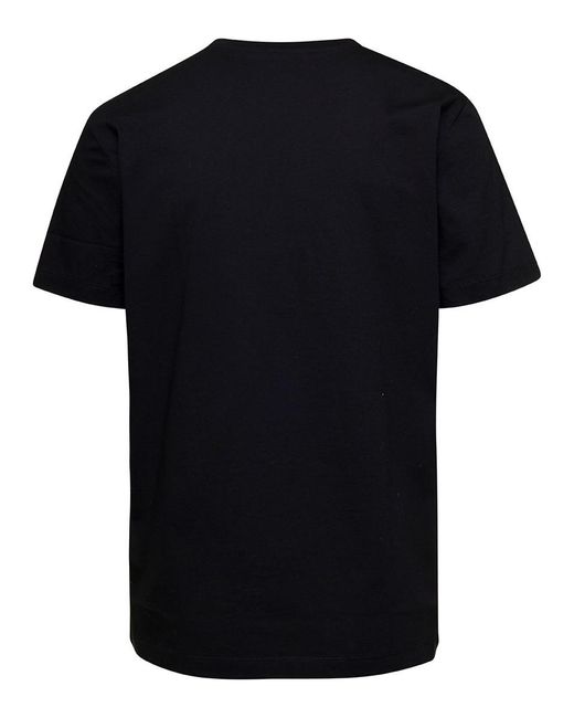 Versace Black Crewneck T-shirt With Contrasting Logo Lettering Print In Cotton Man for men