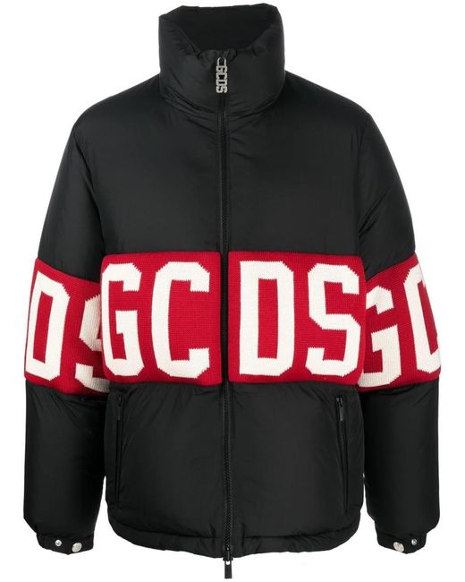 Gcds Black Down Jacket With Logo for men