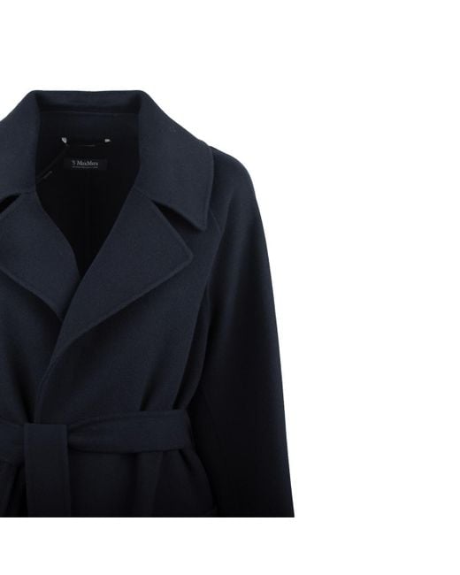 Max Mara Blue Midnight Wool Long Robe Coat