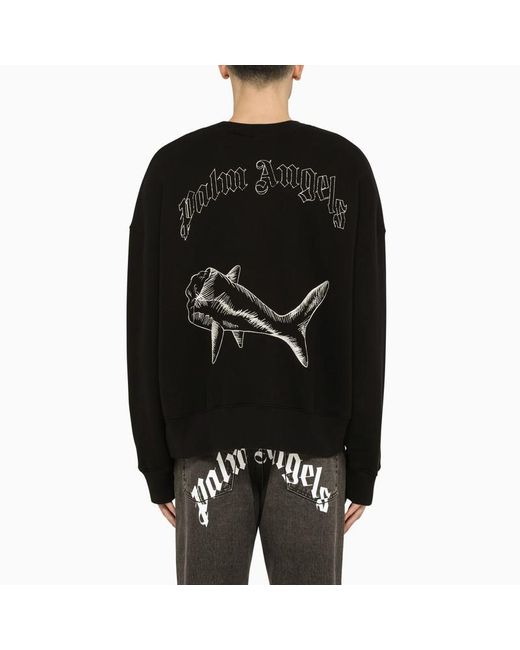 Palm Angels Black Split Shark Crewneck Sweatshirt for men