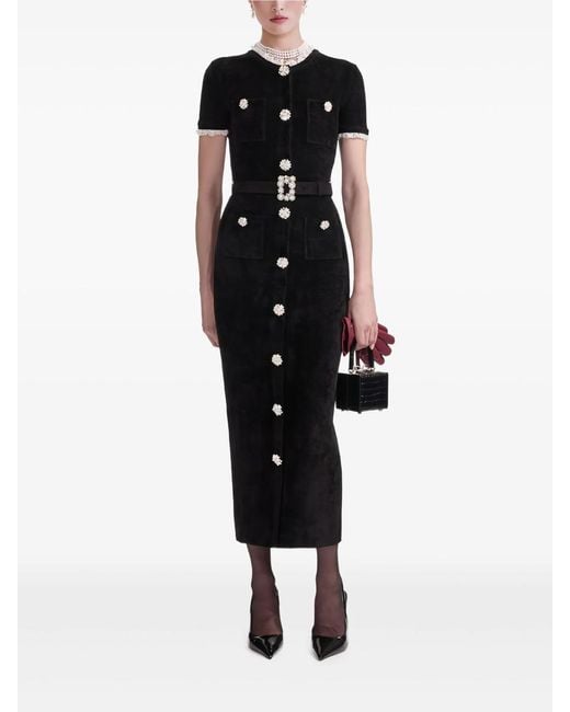 Self-Portrait Black Chenille Knit Midi Dress Clothing