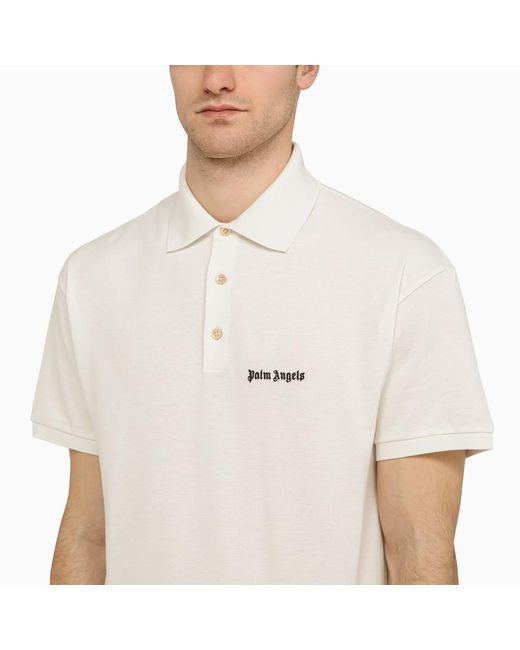 Palm Angels White Cotton Polo Shirt With Logo for men