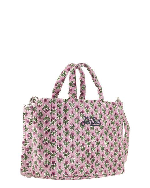 Mc2 Saint Barth Purple Soft Tote Mid Quilted Bag With Flowers