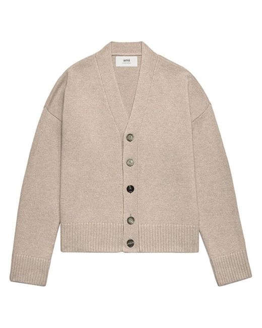 AMI Natural V-neck Elbow Patches Cardigan