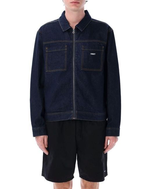 Obey Blue Icon Hardwork Zip Denim Jacket for men