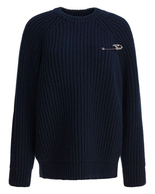 Prada Blue Wool Knitwear With Pin