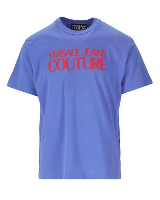Versace Blue Logo Cotton Classic-fit Short-sleeve T-shirt for men