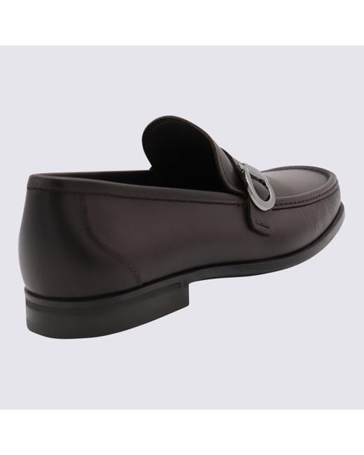 Ferragamo Black Dark Leather Gancini Loafers for men
